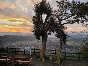 屋外展示　広岡鹿島人形と夕焼け