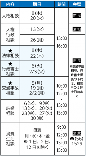 市民相談日程表