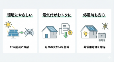 太陽光パネルを導入することのメリットを示したイラスト