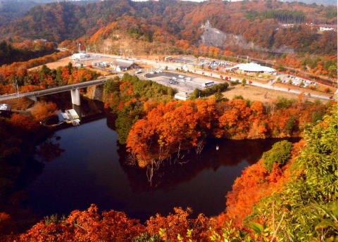 笹川湖展望台からの紅葉景色