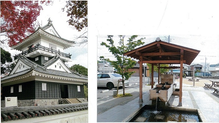 久留里城天守閣と観光交流センター前水汲み広場の画像　